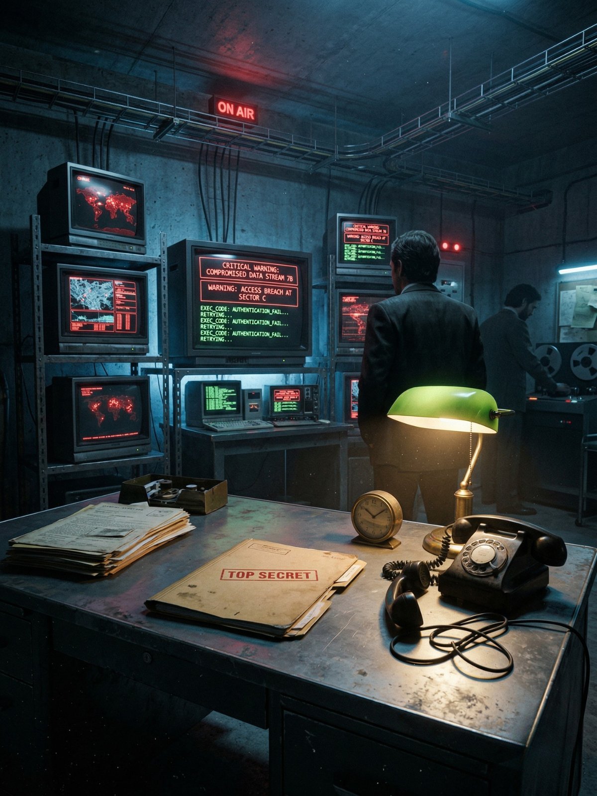 Pantalla de terminal mostrando código fuente con vulnerabilidades marcadas en rojo, reflejada en los lentes de un analista de seguridad